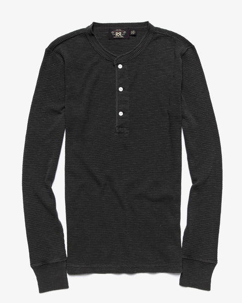 RRL-WAFFLE-KNIT HENLEY FADED BLACK CANVAS-Supply & Advise