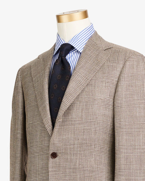 RING JACKET-E. THOMAS WOOL/SILK/LINEN SPORT COAT BROWN PRINCE OF WALES CHECK-Supply & Advise