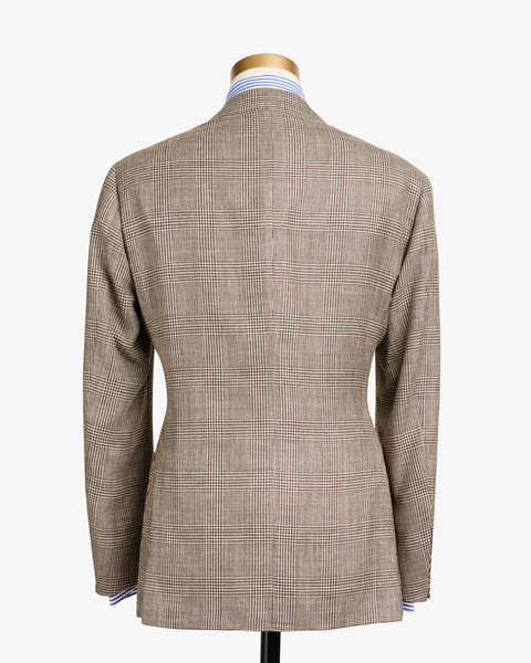 RING JACKET-E. THOMAS WOOL/SILK/LINEN SPORT COAT BROWN PRINCE OF WALES CHECK-Supply & Advise