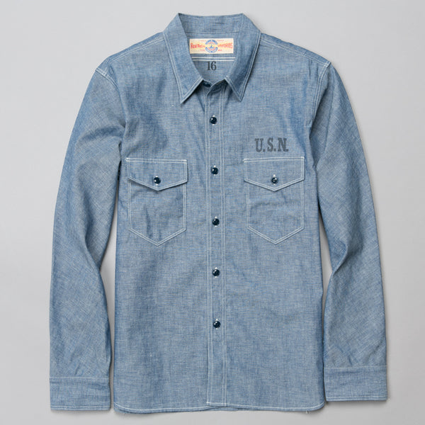 THE REAL McCOY'S-USN CHAMBRAY SHIRT BLUE STENCIL-Supply & Advise